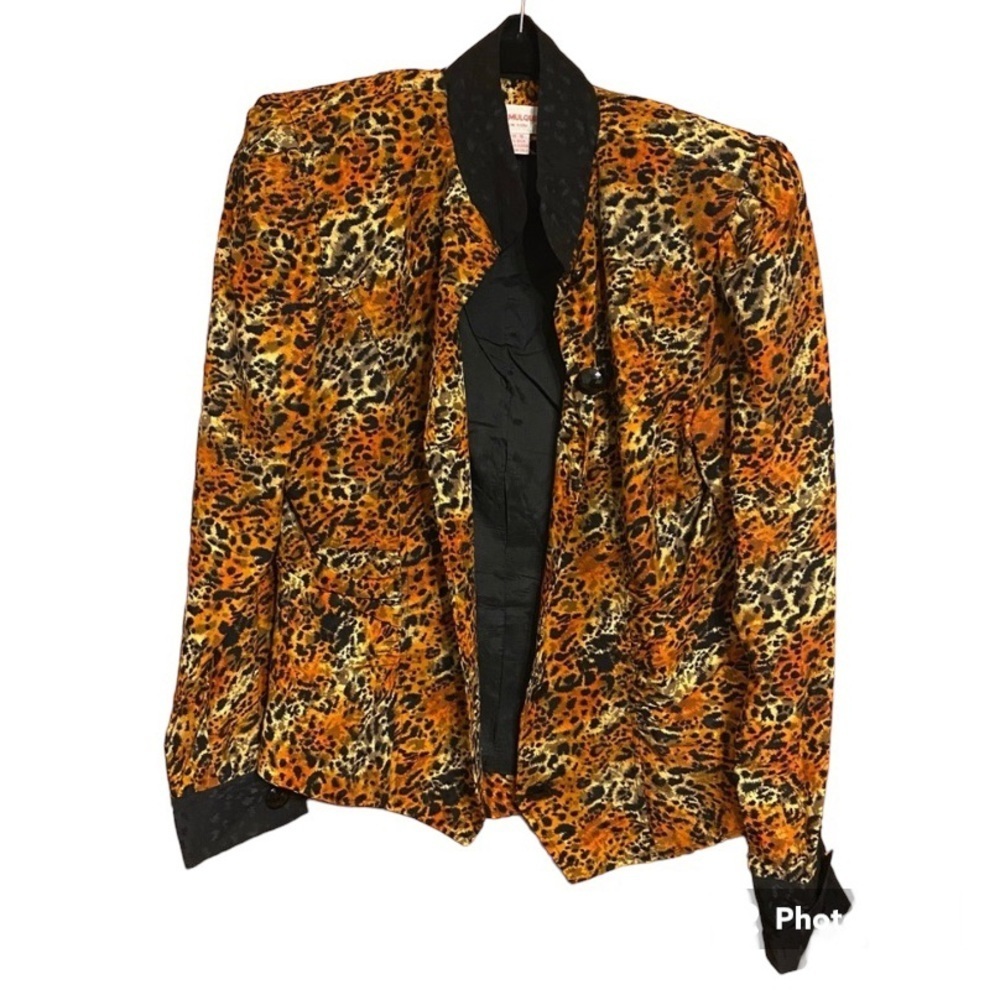 Vintage 100% silk Jack Mulqueen Cheetah Leopard Long Sleeve Blouse Overcoat
